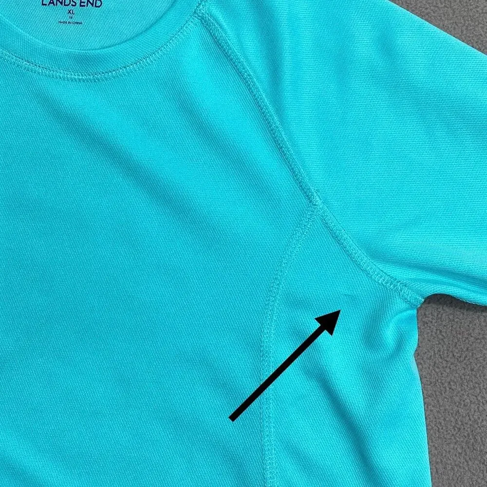 Lands End Swim Rash‎ Guard Kids XL Blue Thumb Holes Long Sleeve Pool Beach
